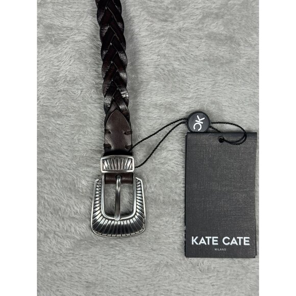 KATE CATE Thin Kim Hand-Braided Brown Leather Belt With Silver Buckle S main image 4